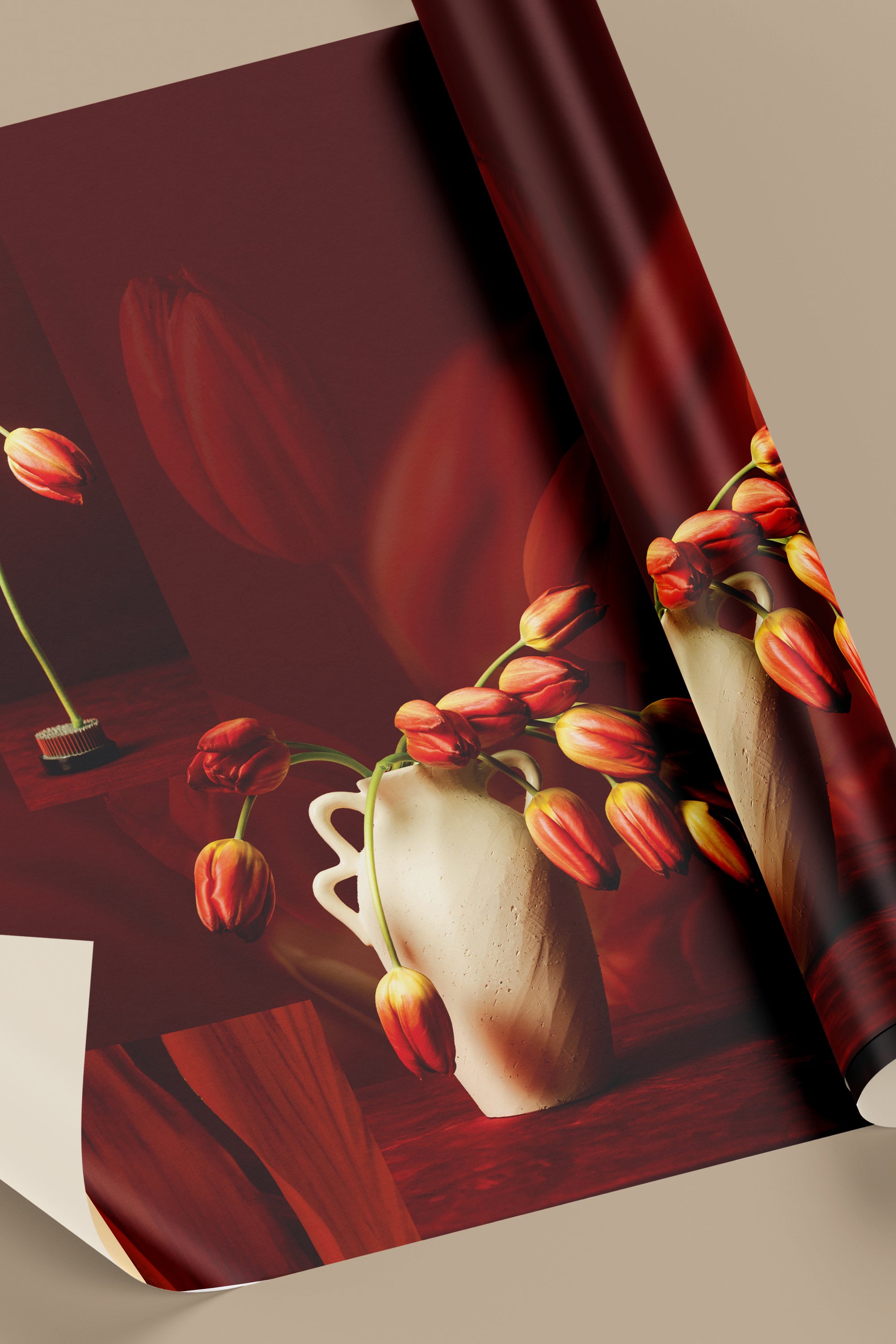 Set of 3 Premium Gift Wrap Sheets - Crimson Bloom