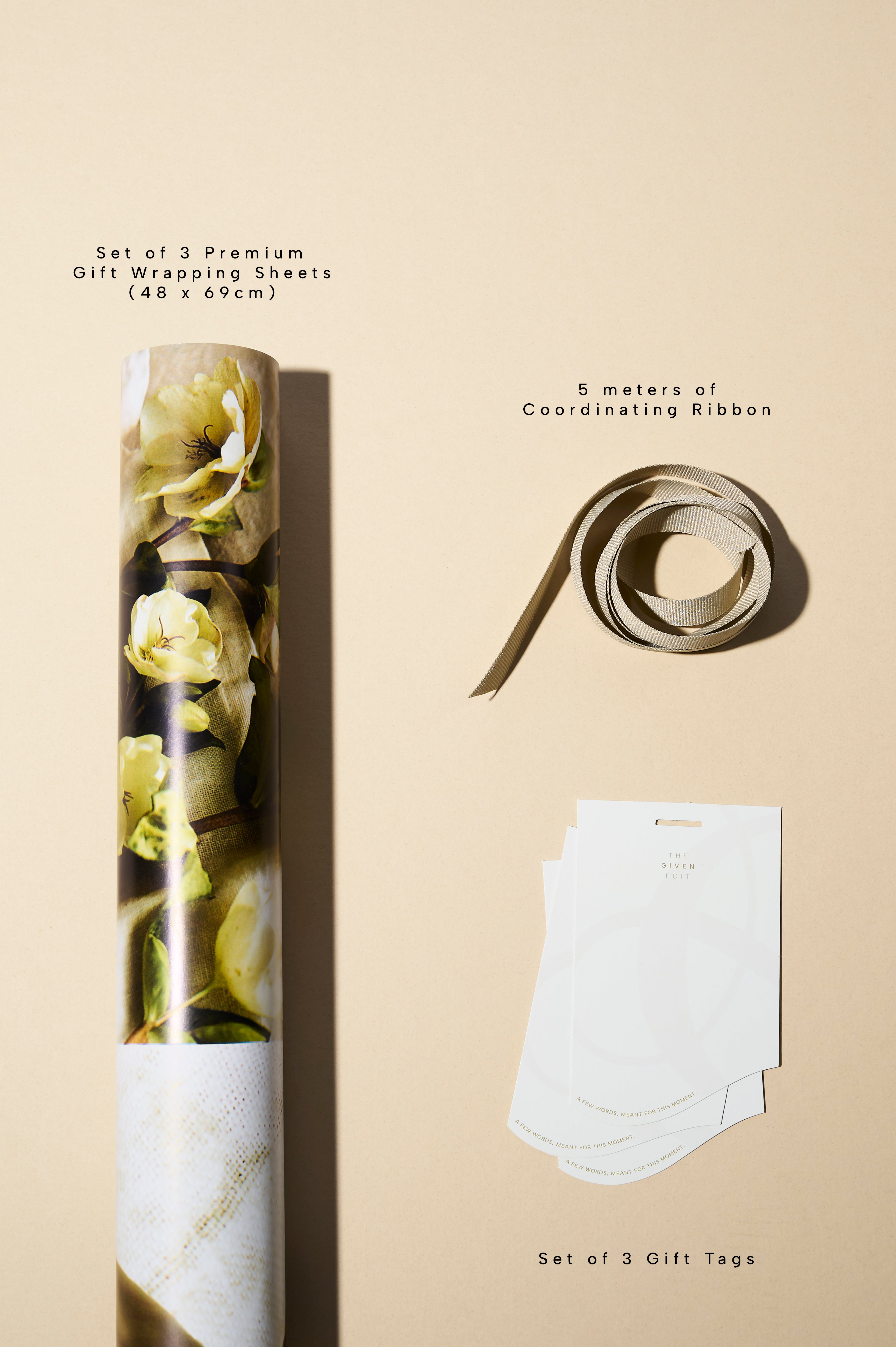 Set of 3 Premium Gift Wrap Sheets - Soft Bloom