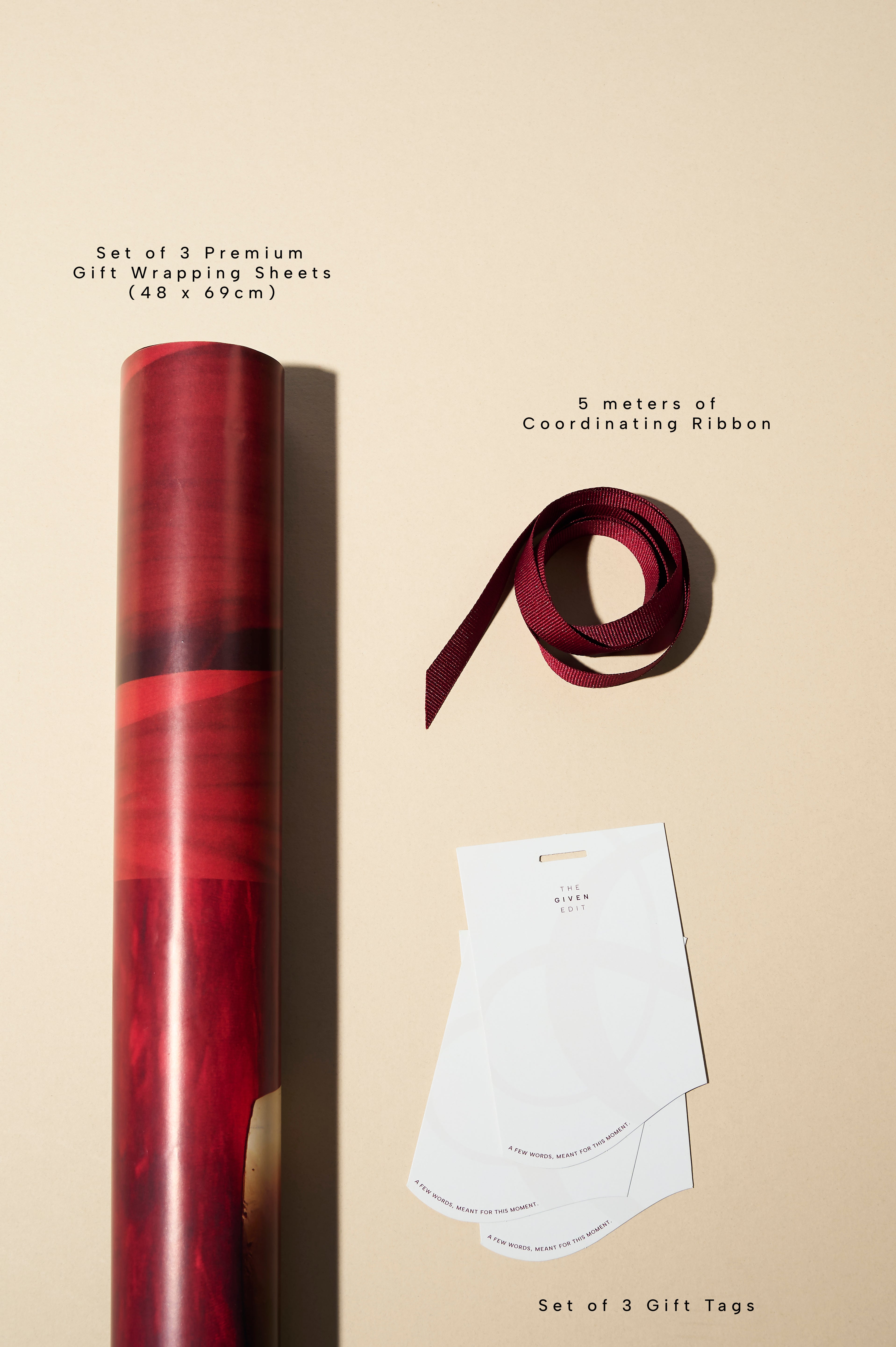 Set of 3 Premium Gift Wrap Sheets - Crimson Bloom