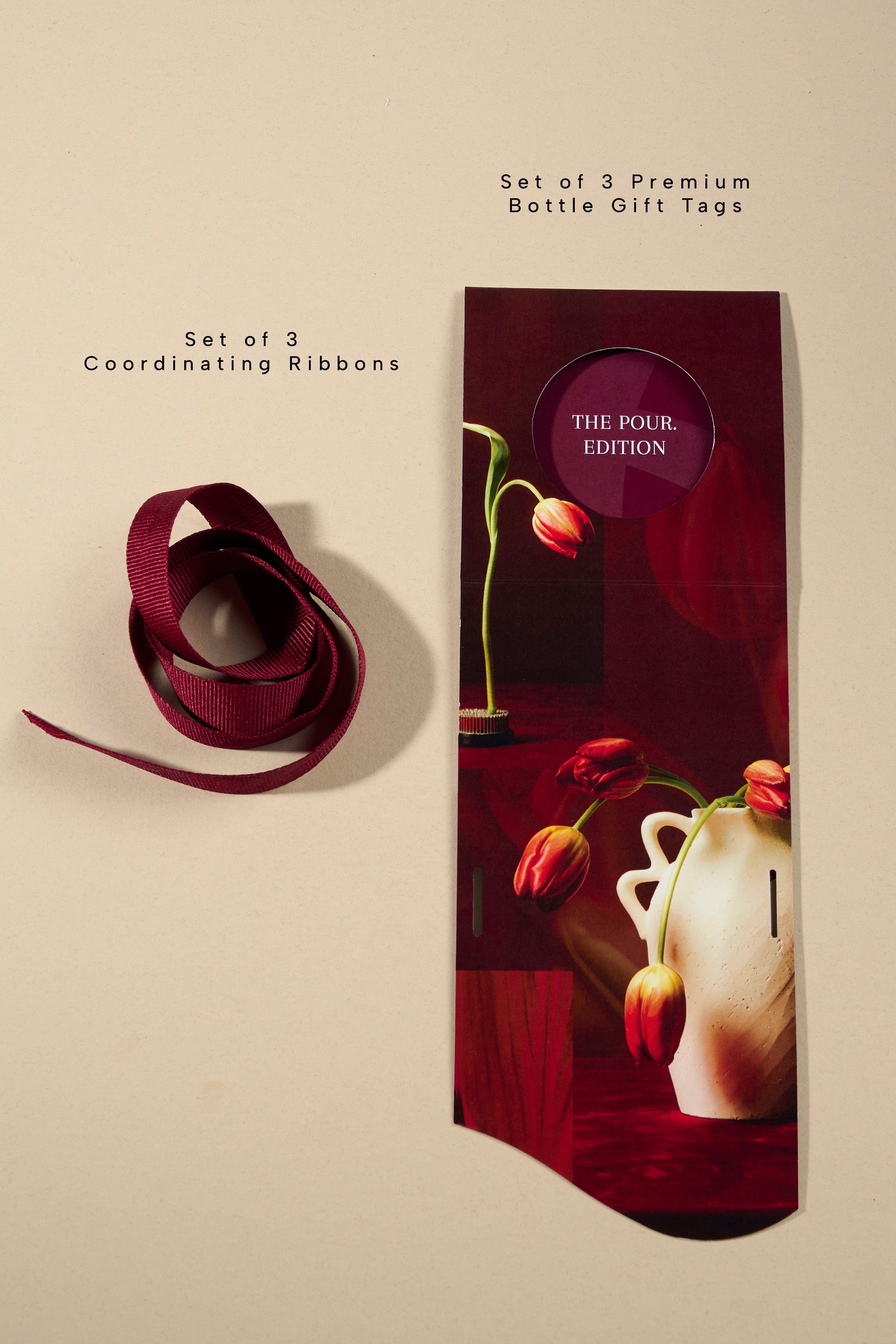 Set of 3 Premium Bottle Gift Tags - Crimson Bloom